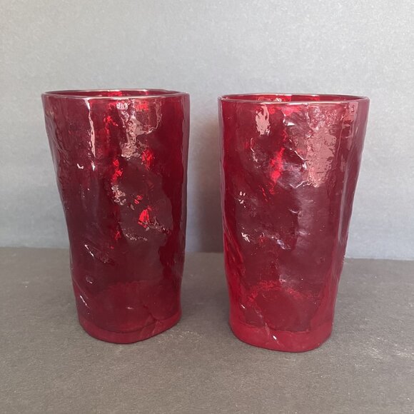 Vintage Morgantown Crinkle Ruby Tumblers Mid Century Modern - Picture 2 of 5